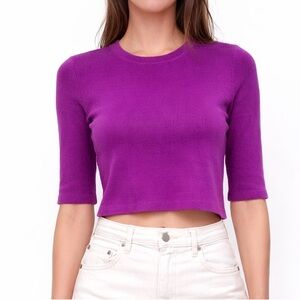 Michael Stars Cropped  Half Sleeve Crew Neck Pullover Purple Top S